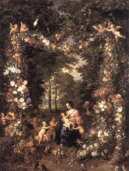 Jan Brueghel The Elder Heilige Familie in einem Blumen oil painting picture